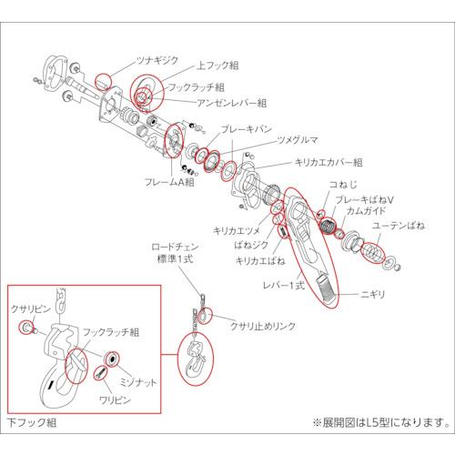 キトー L4BA00810212 レバーブロックL4形 0．75t用部品 下フッ キトー KITO キトーレバーブロックL4形 0.75t用部品 上フック1式