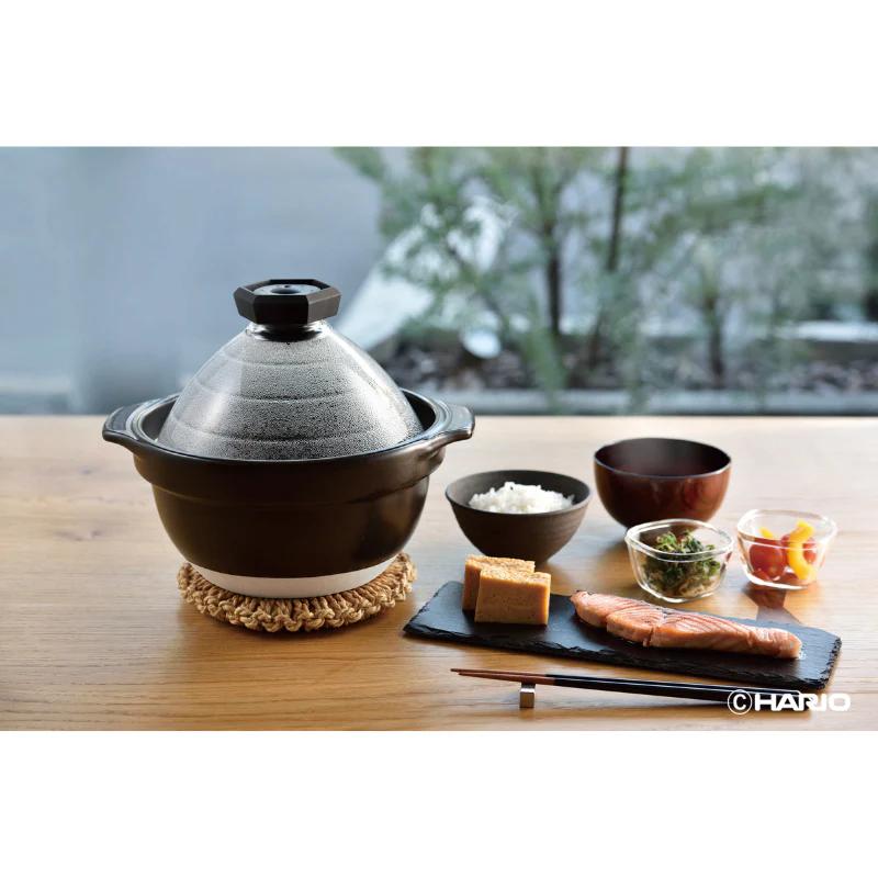 HARIO フタがガラスのご飯釜2〜3合 GNR-200-B-Wの画像