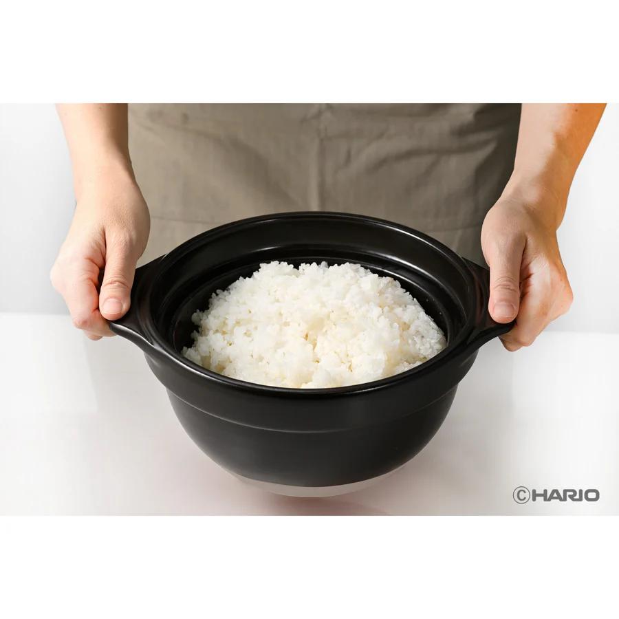 HARIO フタがガラスのご飯釜2〜3合 GNR-200-B-Wの画像