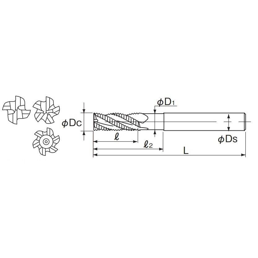 不二越 ハイスエンドミル SG-FAX ラフィングエンドミル ロングシャンク SLX 形 50mm SGFREU50_1