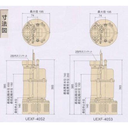 桜川ポンプ 静電容量式 自動排水 水中ポンプ 60hz　UEXF-40S2｜laplace｜04