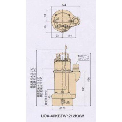 桜川ポンプ 静電容量式 自動交互排水 水中ポンプ 50hz UOX-40KBTW :UOX