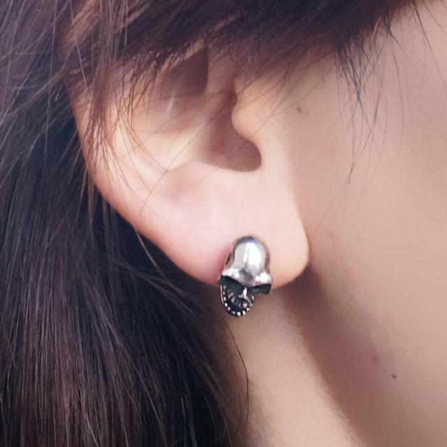 ピアス シルバー925 メンズ スカル スタッドピアス シルバーピアス 