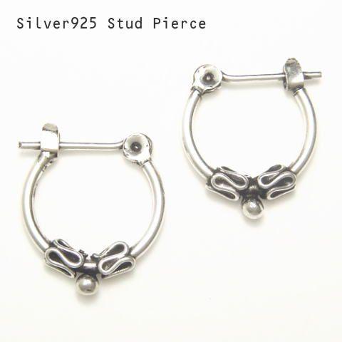 シルバーピアス 直径約12mm エスニック S字 シャカ球 雫 しずく フープ 