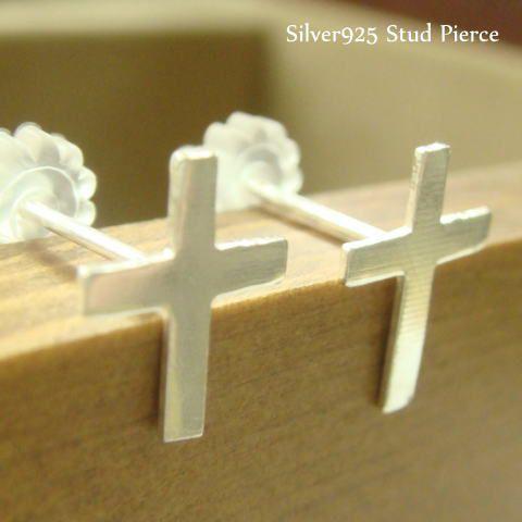 シルバーピアス スタッドピアス シンプル クロス 十字架ピアス