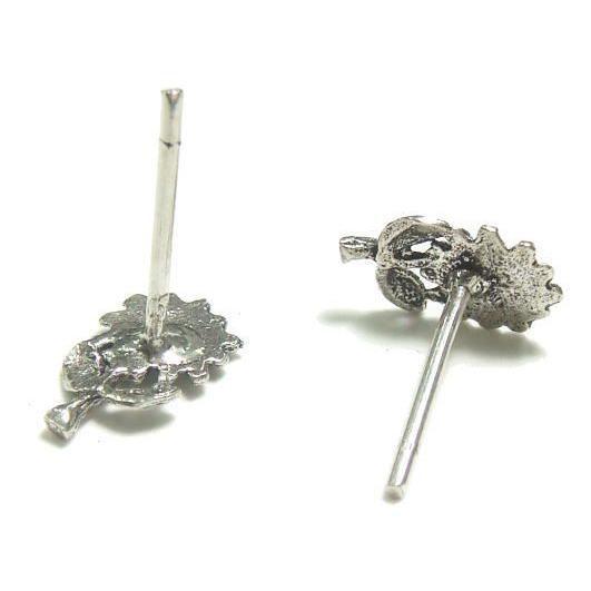 シルバーピアス スタッドピアス ひまわり 茎 葉っぱ 花 フラワー 