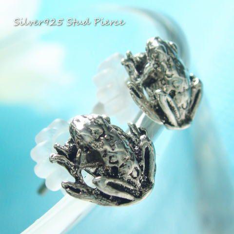 シルバーピアス スタッドピアス かえる カエル 爬虫類 蛙 シルバー925