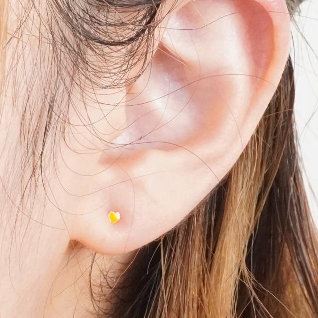 シルバーピアス スタッドピアス ハート イエロー 黄色 プチ シンプル