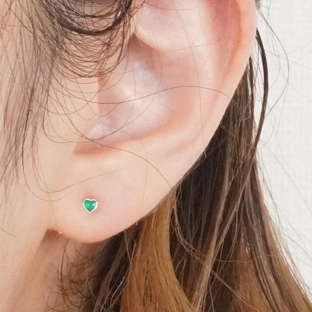 シルバーピアス スタッドピアス ハート グリーン 緑 プチ シンプル