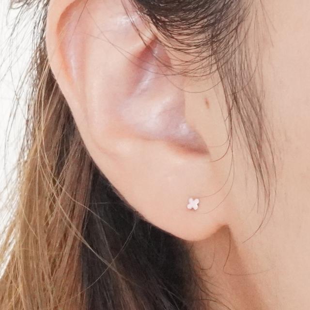 シルバーピアス スタッドピアス クロス 十字架 ピンク プチ シルバー