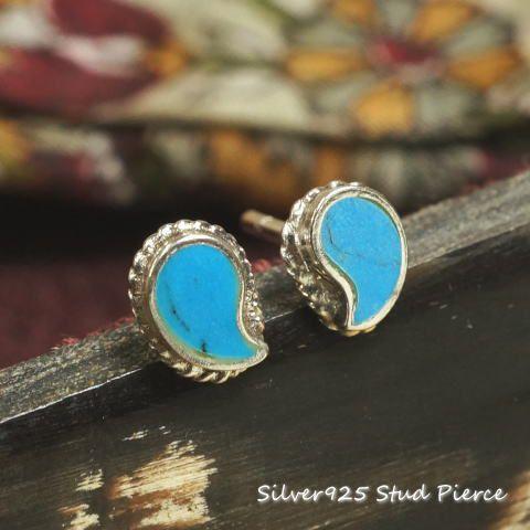 シルバーピアス スタッドピアス エスニック 勾玉 アジアン模様