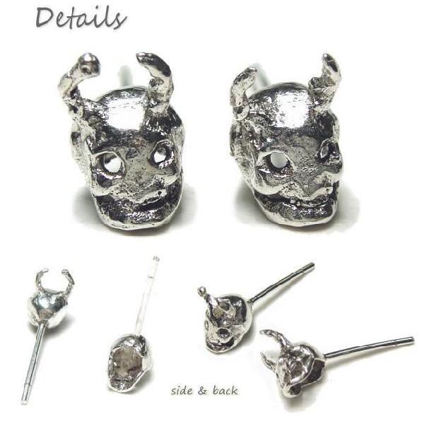 シルバーピアス スタッドピアス オニ 夜叉 ドクロ 鬼 ガイコツ スカル