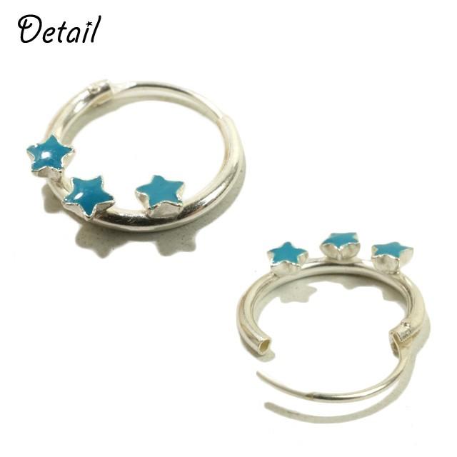 シルバーピアス フープピアス 星 スター スカイブルー シルバー925