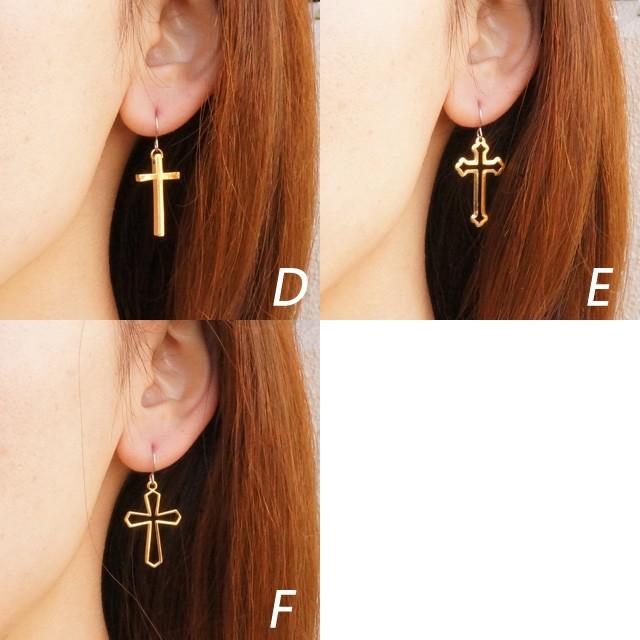 フックピアス クロス 十字架 シンプル ゴールド レディースピアス 送料