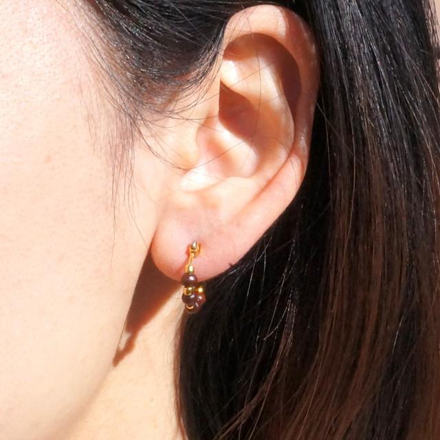 ピアス メンズ ワンタッチフープピアス クロッシング ウッドビーズ