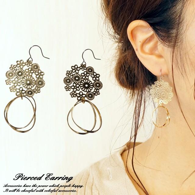 ピアス 花 フラワー 透かしパーツ リング 輪っか ゴールド サージカルステンレスフック フックピアス 金属アレルギー対応 大ぶりピアス 大人 上品 送料無料 150 08 03 シルバーとアクセサリーのゆかたん 通販 Yahoo ショッピング