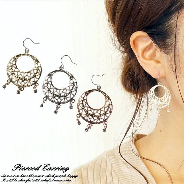 ピアス 透かしパーツ ガラスストーン サージカルステンレスフック  