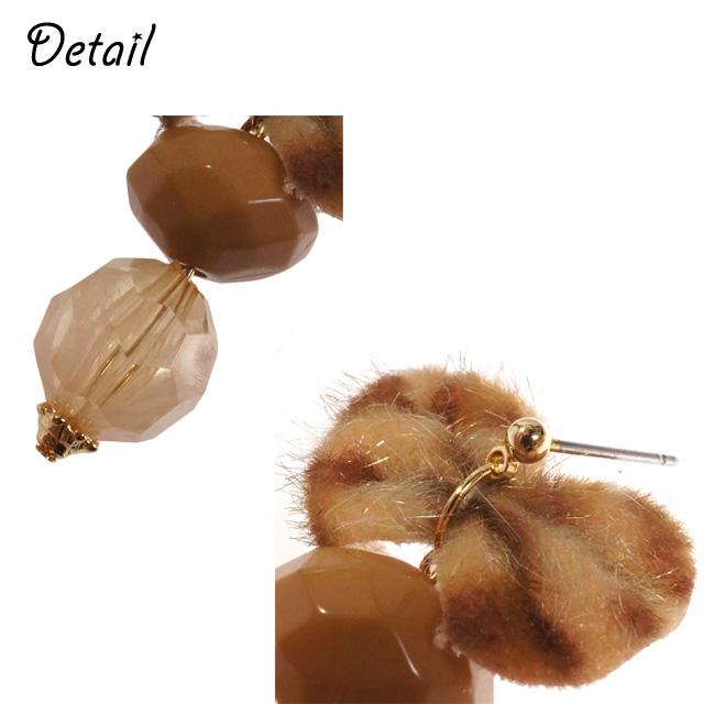 ピアス リボン レオパード アニマル柄 ヒョウ柄 ビーズ 多面