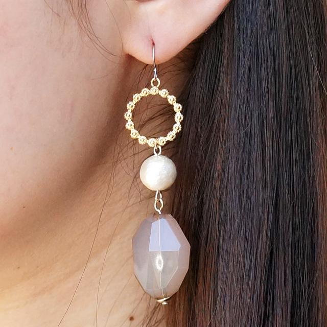 ピアス アシンメトリー 輪っか リング コットンパール 人工真珠