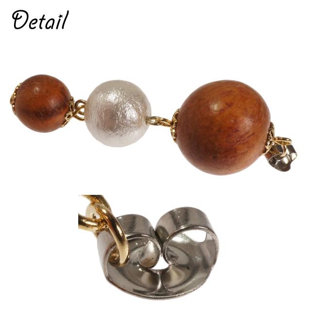 ウッド コットンパール 風ピアス キャッチのみ レディースアクセサリー バックキャッチ コットンパール