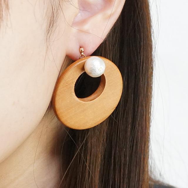 ピアス コットンパール ウッド 異素材 輪っか サージカルステンレス