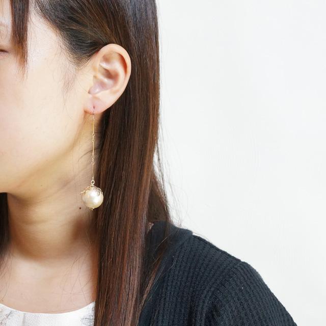 ピアス コットンパール キスカ 大粒 直径18mm サガリ 揺れる