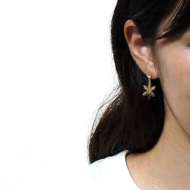 ピアス イヤリング 雪の結晶 スノーフレーク キュービックジルコニア