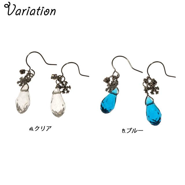 ピアス 雪の結晶 スノーフレーク クリアビーズ ドロップ 雫型 しずく