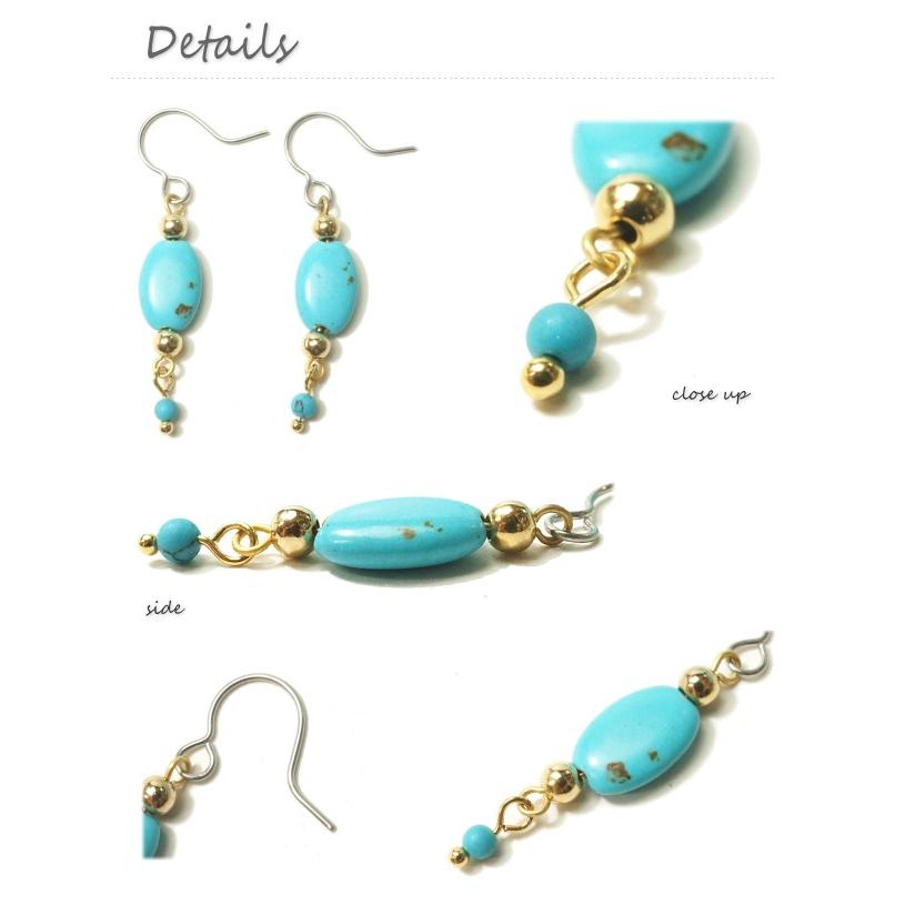 ピアス オーバルのターコイズ風ビーズが可愛いフックピアス 夏アクセ