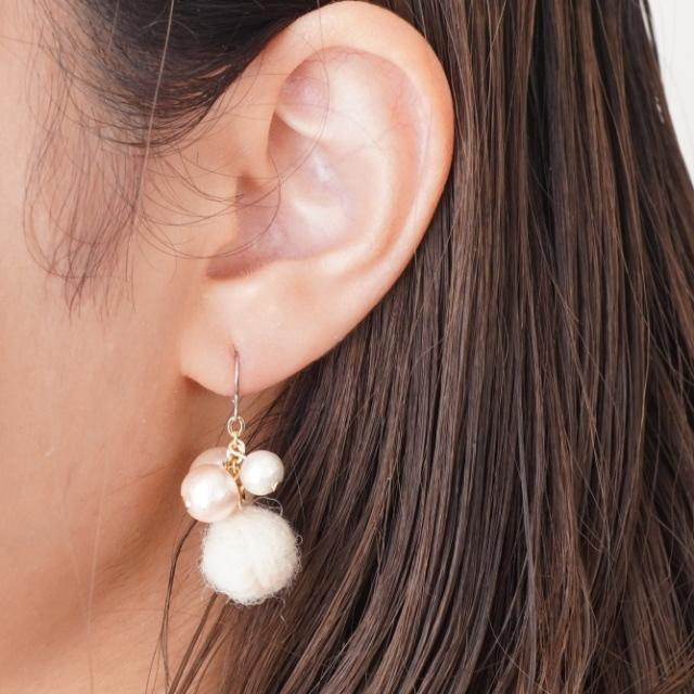 レディースピアス コットンパール 4連 ふわふわ もこもこ 毛玉