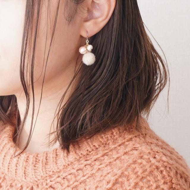レディースピアス コットンパール 4連 ふわふわ もこもこ 毛玉