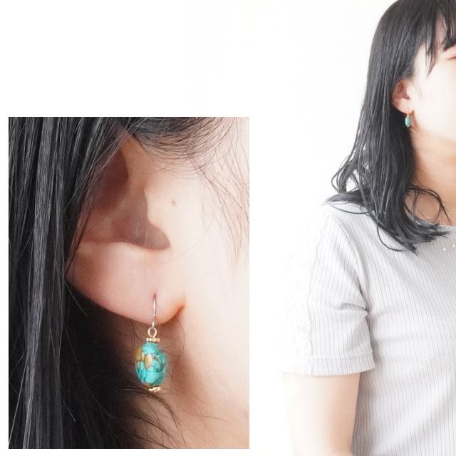ピアス ターコイズ ゴールド シルバー マーブル エスニック 無料で