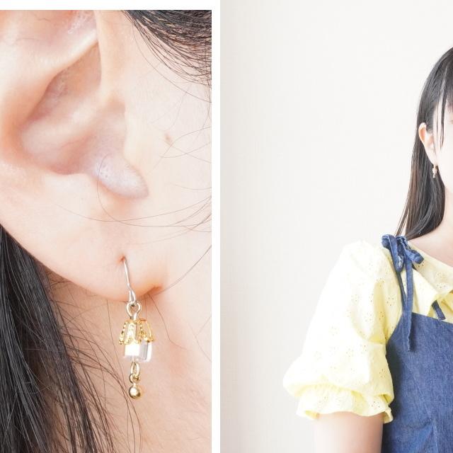 ピアス 金属アレルギー 四角 スクエア 小さい 小さめ 王冠 帽子 可愛い
