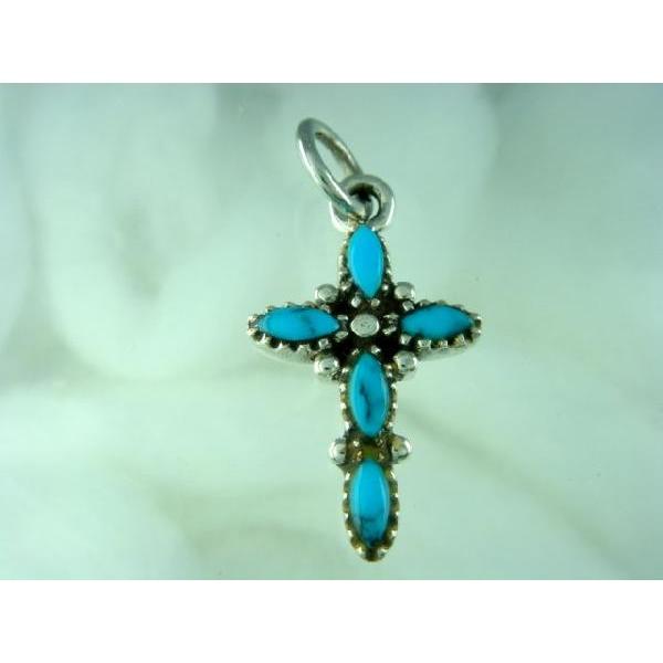 シルバー925 クロスをモチーフにした青い石付きペンダントトップ
