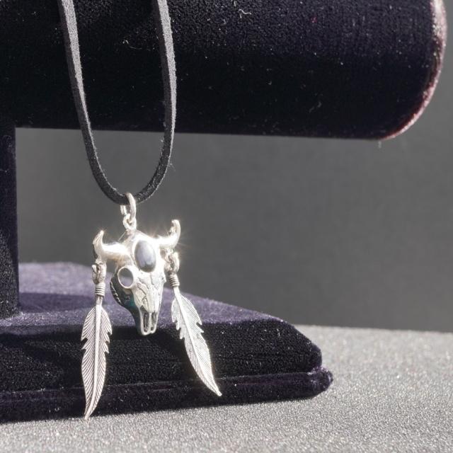 牛 骨 骸骨 羽根 フェザー メンズ ネックレス シルバー925 silver925