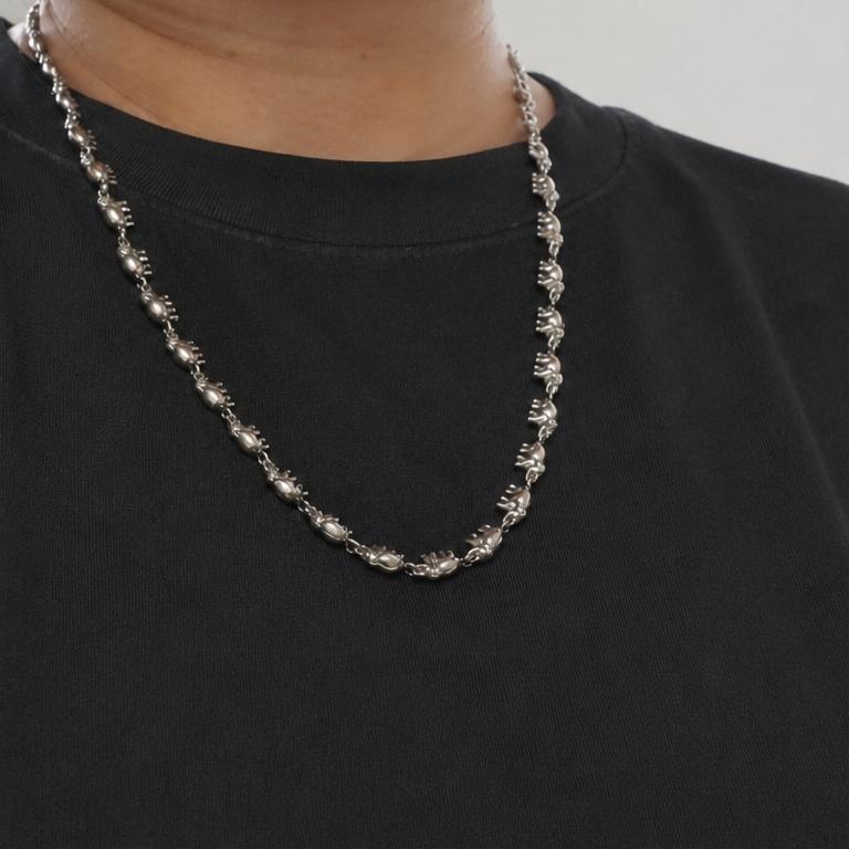 1点もの シルバー925 ゾウモチーフ チェーンネックレス エレファント連結デザイン 幸運 お守り 高級感 ユニセックス ネックレス シルバー925 silver925の画像