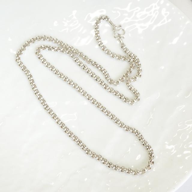 1点もの シルバー925 ロングチェーンネックレス 80cm 丸小豆チェーン ボールリンク シンプル 高級感 メンズ レディース silver925の画像
