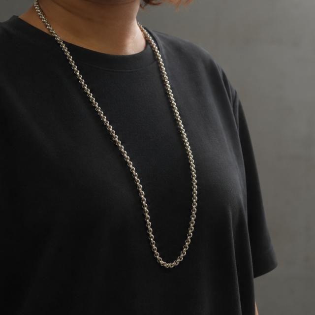 1点もの シルバー925 ロングチェーンネックレス 80cm 丸小豆チェーン ボールリンク シンプル 高級感 メンズ レディース silver925の画像