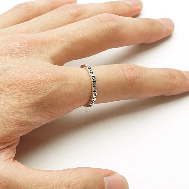 シルバー925 メンズ レディース リング シンプル 四角の中に模様が彫