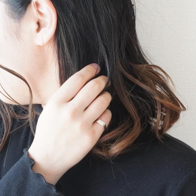 7号 シルバーリング 指輪 ピンキーリング 印台リング 槌目加工 ハンマ