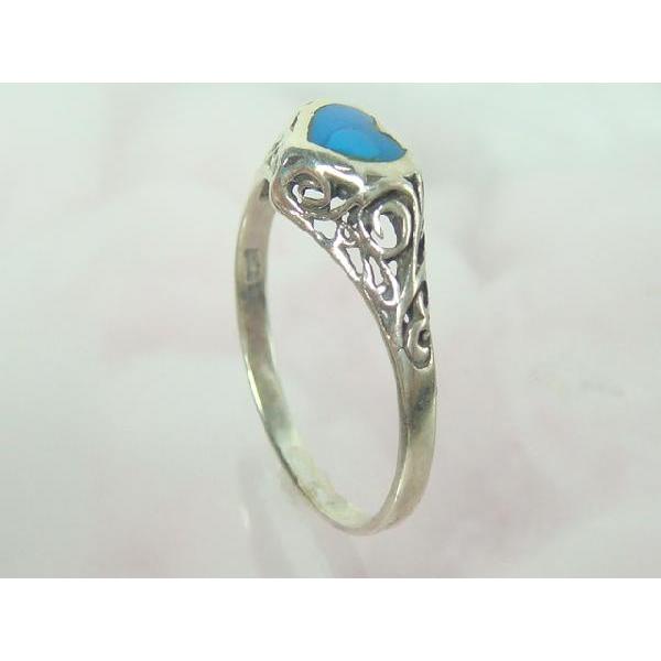 シルバーリング ハート ターコイズ デザインリング トルコ石 指輪 夏