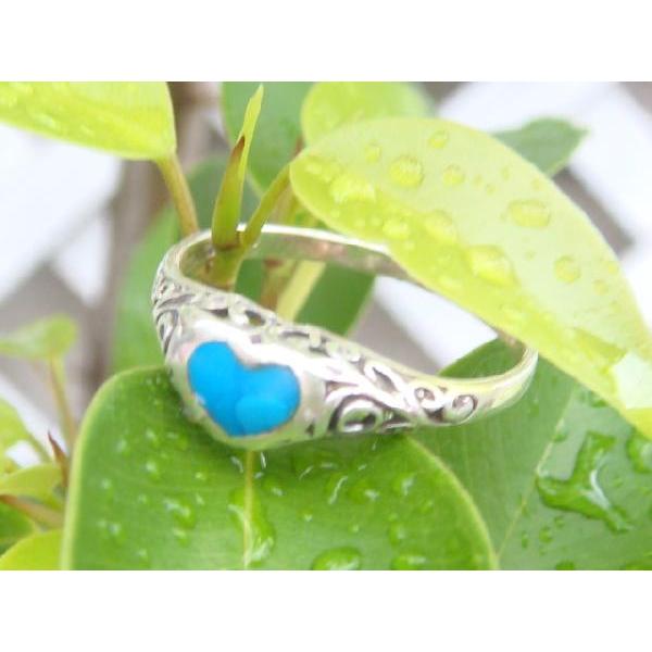 シルバーリング ハート ターコイズ デザインリング トルコ石 指輪 夏