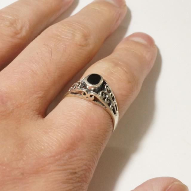 リング 指輪 シルバー925 メンズ レディース 透かし ブラックオニキス