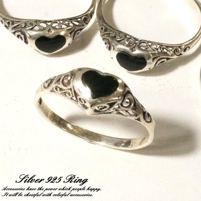 SILVER925 HEART DESIGN ONYX RING/シルバーリング SILVER925