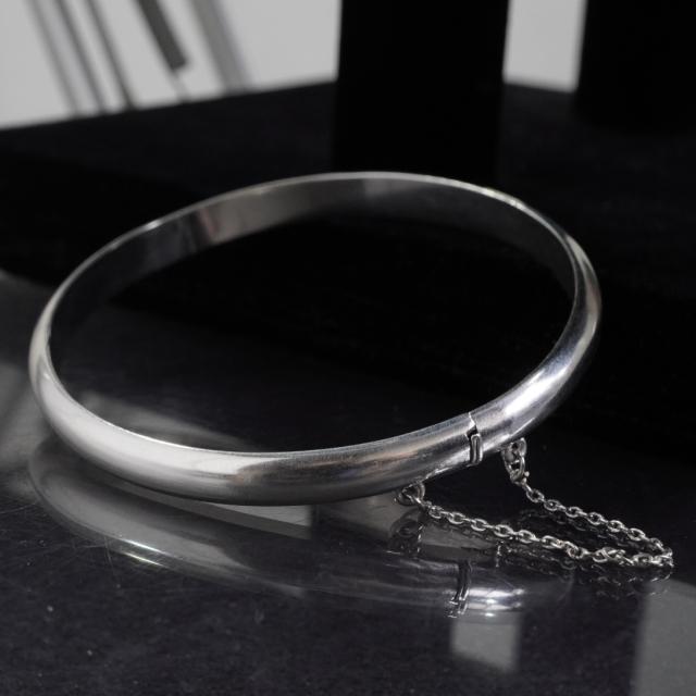 6mm幅 シンプル ワンタッチ 中折れ チェーン バングル シルバー