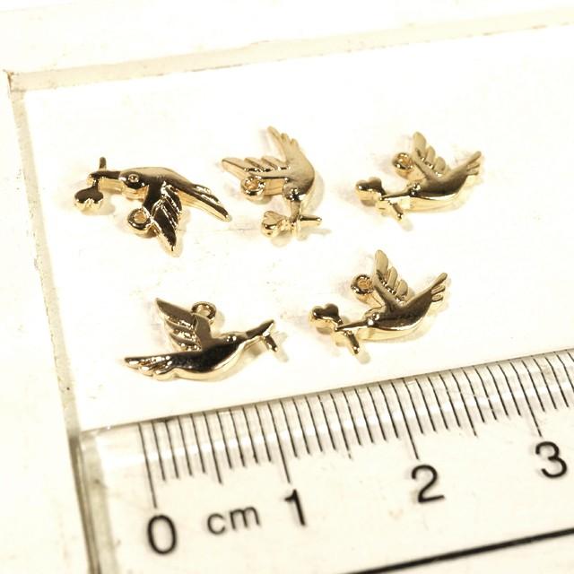 鳥 ゴールド アンティークゴールド 真鍮古美 5個1セット アクセサリー