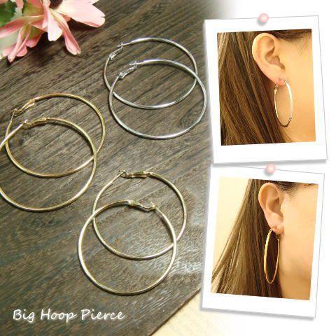 レディースピアス シンプルな輪っか ワンタッチフープピアス 大ぶり  