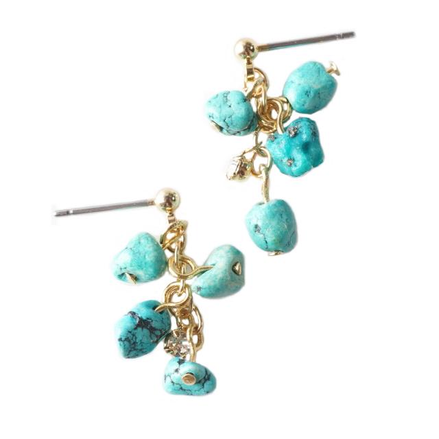 レディース ピアス カジュアル ターコイズビーズ ガラスストーン