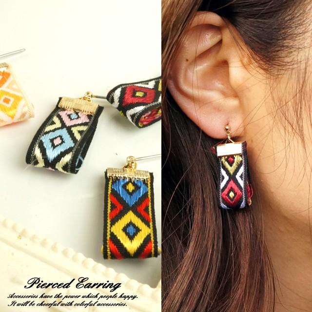レディースピアス チロリアンテープ 民族衣装 スタッドピアス mens