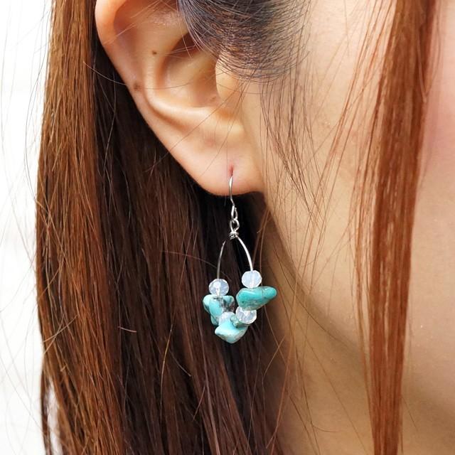 レディースピアス レディースアクセサリー ビーズ さざれ石 フープ 夏  